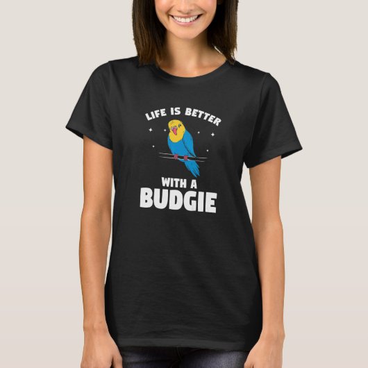 Met een boedgie-parrot t-shirt (Voorkant)