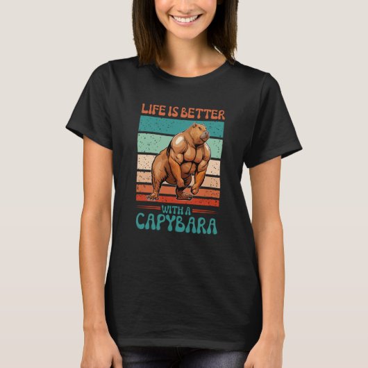 Met een capybara fitness bodybuilder t-shirt (Voorkant)