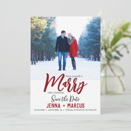 Met een kerstfeest bespaar je de datum save the date (Staand voorkant)