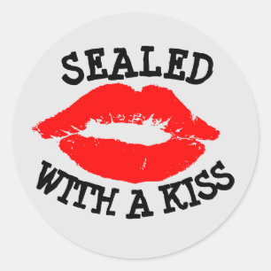 MET EEN KISS, RODE LIPS-STICKERS RONDE STICKER