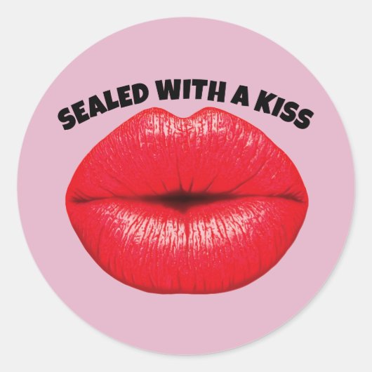 MET EEN KISS, RODE LIPS-STICKERS RONDE STICKER (Voorkant)
