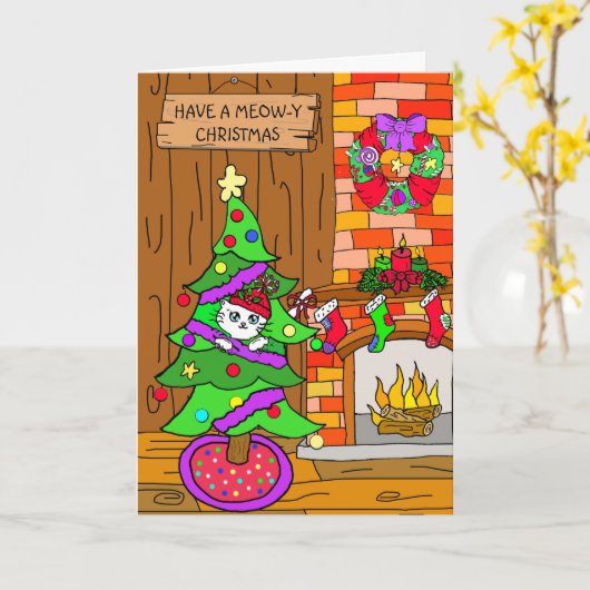 Met een Meow-y Kerstmis Kaart (Gele Bloem)