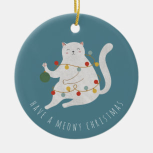 Met een Meowy kerstfeestlampje Keramisch Ornament