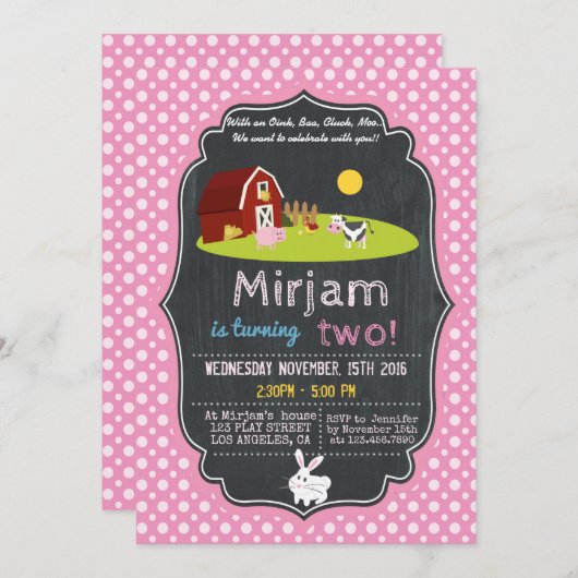 MET EEN OINK, BAA, CLUCK, MOO BOERDERIJ BIRTHDAY KAART (Voorkant / Achterkant)