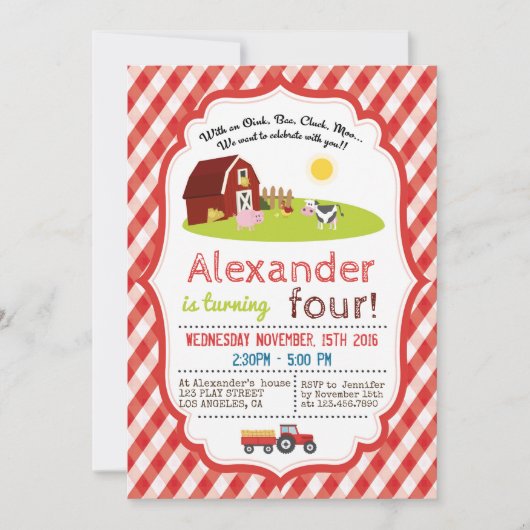 MET EEN OINK, BAA, CLUCK, MOO BOERDERIJ BIRTHDAY KAART (Voorkant)