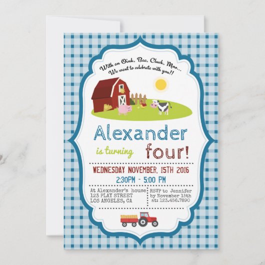 MET EEN OINK, BAA, CLUCK, MOO BOERDERIJ VERJAARDAG KAART (Voorkant)