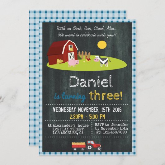 MET EEN OINK, BAA, CLUCK, MOO BOERDERIJ VERJAARDAG KAART (Voorkant / Achterkant)