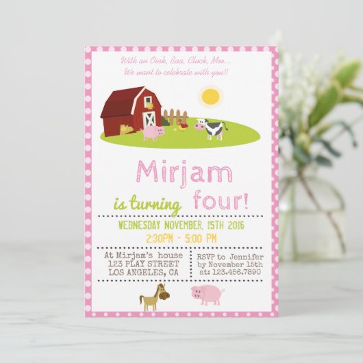 MET EEN OINK, BAA, CLUCK, MOO BOERDERIJ VERJAARDAG KAART (Staand voorkant)