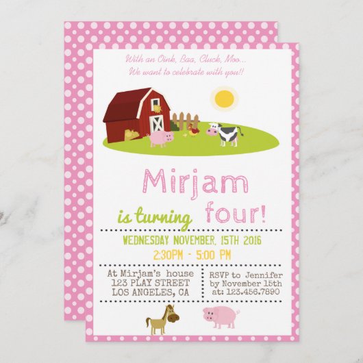 MET EEN OINK, BAA, CLUCK, MOO BOERDERIJ VERJAARDAG KAART (Voorkant / Achterkant)