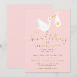 Met een ooievaar die een speciale gouden ster leve kaart