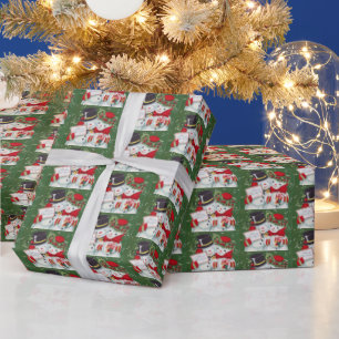 met een oud kerstsneeuwstel vol retro - vintage cadeaupapier