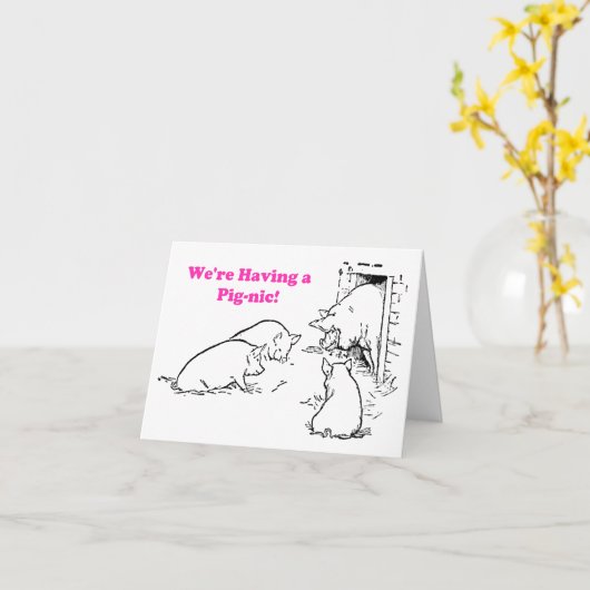 Met een Pig-Nic Picknick Funny Pig Cartoon Kaart (Gele Bloem)