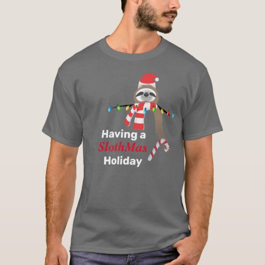 Met een SlothMas-feestdag kerstverlichting T-shirt (Voorkant)