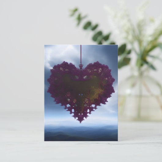 Met een thread - Paarse Storm- en hartkleding Briefkaart (Staand voorkant)