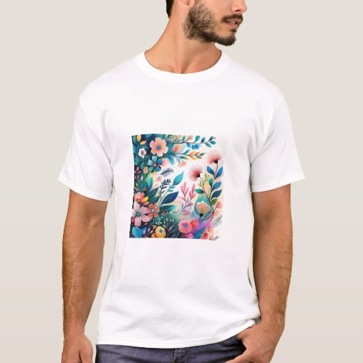 met een verscheidenheid aan gestileerde bloemen, b t-shirt (Voorkant)