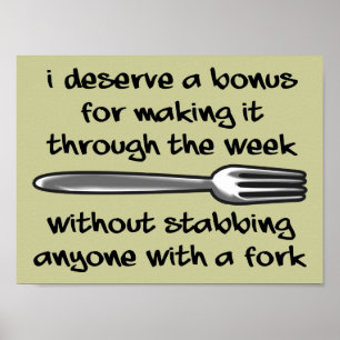 Met een vork iemand steken Grappig Poster Bord