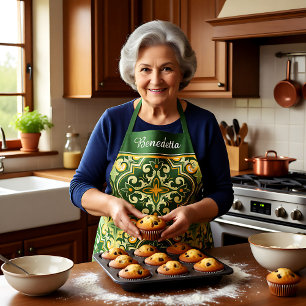 Met eigen naam 💚 olijf en geel Azulejos Schort