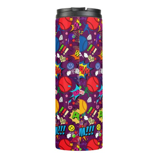 Met eigen tekst 🎾 Eclectische tennis 🎾 patroon p Thermosbeker (Achterkant)