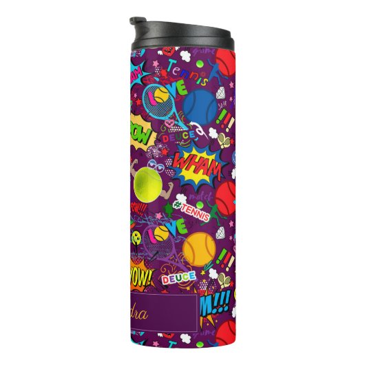 Met eigen tekst 🎾 Eclectische tennis 🎾 patroon p Thermosbeker (Geroteerd rechts)