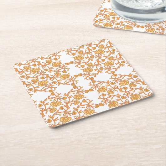 met Elegant Oranje en Wit Bloemendessertpapier Kartonnen Onderzetters (Schuin)