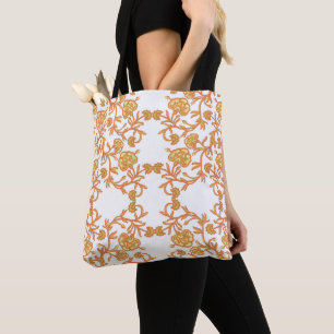 met Elegant Sinaasappel en wit bloemetjesbehang Tote Bag