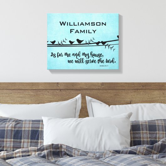 Met familienaam; zoals voor mij en mijn huis Bijbe Canvas Afdruk (Insitu (Slaapkamer))