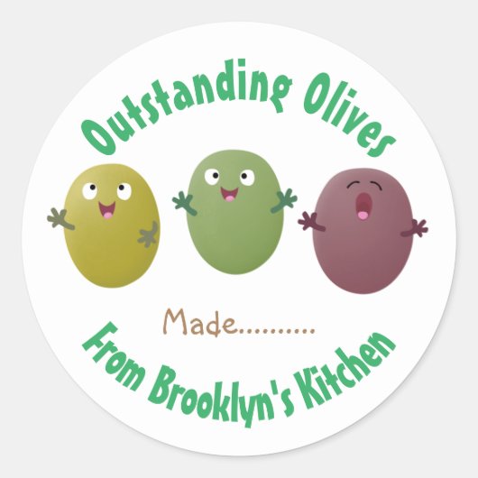 Met fijne olijven blijft de cartoon van het pekele ronde sticker (Voorkant)