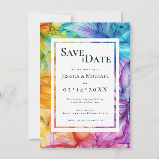 Met foto aan de achterkant Eetherische Bloom Save The Date (Voorkant)