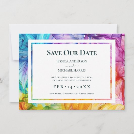 Met foto aan de achterkant Eetherische Bloom Save The Date (Voorkant)