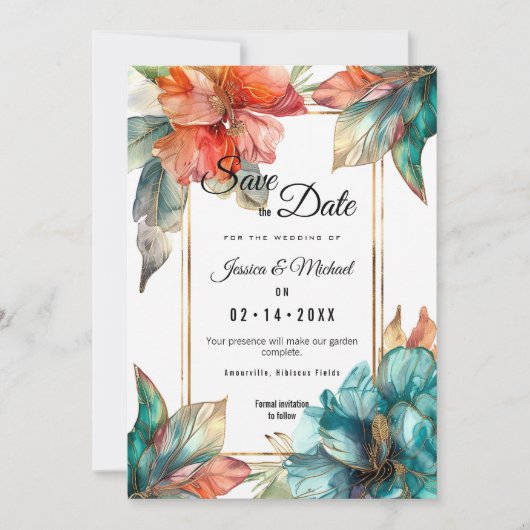 Met foto aan de achterkant Hibiscus Serenade Parad Save The Date (Voorkant)