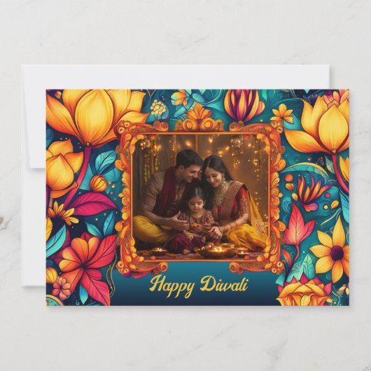 Met foto & aangepaste tekst Bloemige vreugde Diwal (Voorkant)