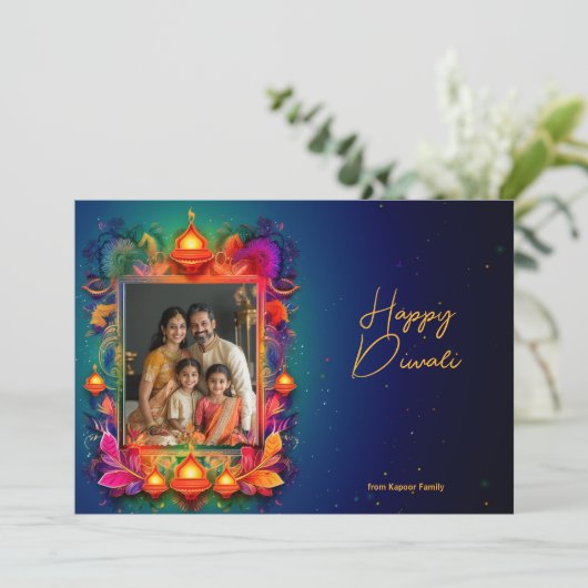 Met Foto, aangepaste tekst Radiant Diwali Wensen (Staand voorkant)