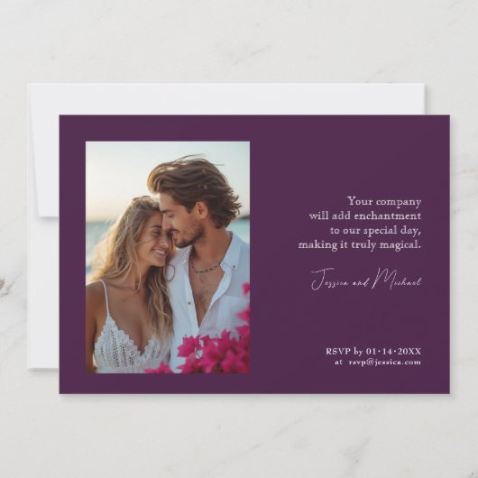 Met foto Fuchsia Enchantment: Waterverf bruiloft Kaart (Achterkant)