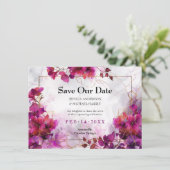Met foto Fuchsia Enchantment: Waterverf Save The Date (Staand voorkant)