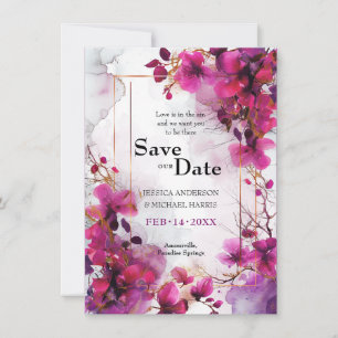 Met foto Fuchsia Enchantment: Waterverf Save The Date