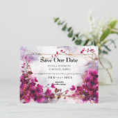 Met foto Fuchsia Enchantment: Waterverf Save The Date (Staand voorkant)