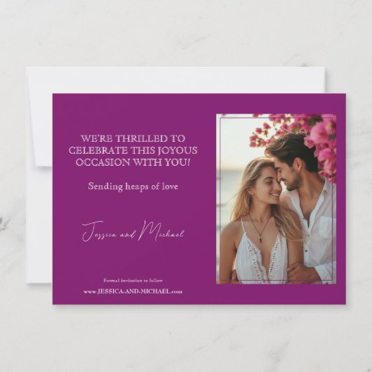 Met foto Fuchsia Enchantment: Waterverf Save The Date (Achterkant)