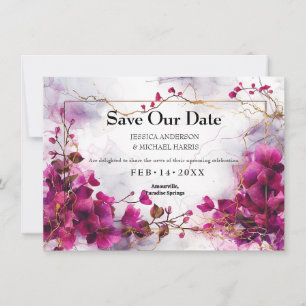 Met foto Fuchsia Enchantment: Waterverf Save The Date