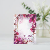 Met foto fushsia betovering: Waterverf bruiloft Bedankkaart (Staand voorkant)