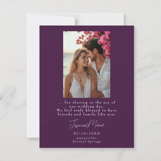 Met foto fushsia betovering: Waterverf bruiloft Bedankkaart (Achterkant)