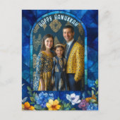 Met foto🕎 Gelukkig Chanoeka, glas in lood Briefkaart (Voorkant)