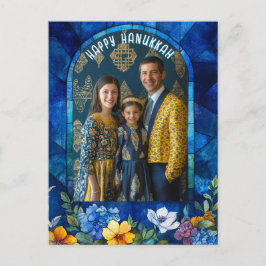 Met foto🕎 Gelukkig Chanoeka, glas in lood Briefkaart