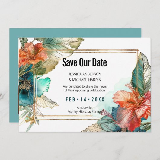 Met foto Hibiscus Serenade Paradise Save The Date (Voorkant / Achterkant)