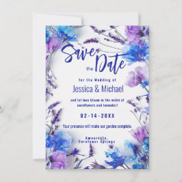 Met Foto Korenbloemen en Lavendel Elegance Save The Date