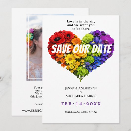 🌈 🐦 Met foto LGBTQ 🌈 Flourish Together Save The Date (Voorkant / Achterkant)