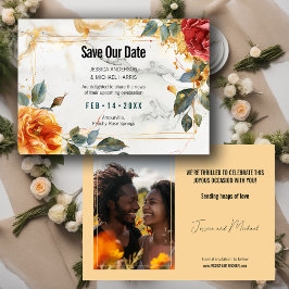 met foto Marble Dreams: Oranje Roos Elegance Save The Date