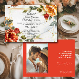 Met foto Marble Dreams: Oranje Roos Elegantie Kaart