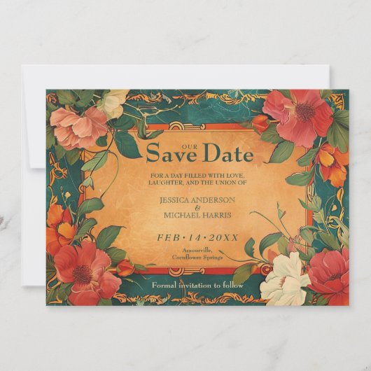 🌹 met foto Roos Romance: Art Nouveau pracht Save The Date (Voorkant)
