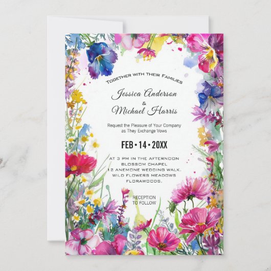 Met foto, roze weide bloeit kaart (Voorkant)