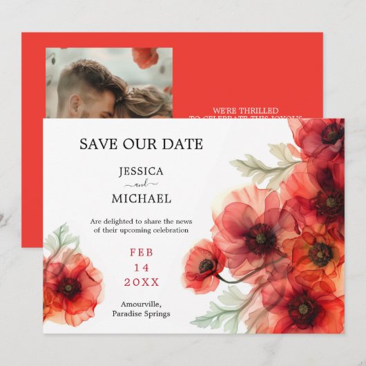 Met foto Scarlet Petal Serenade Kaart (Voorkant / Achterkant)